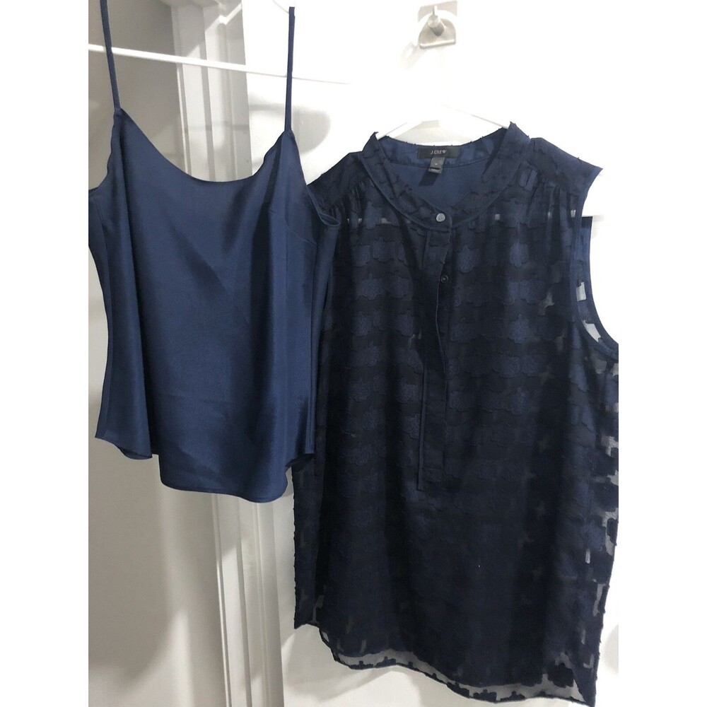J.Crew Navy Blue 1/2 Button Up Sleeveless Sheer Top Blouse w Cami Top Size 4